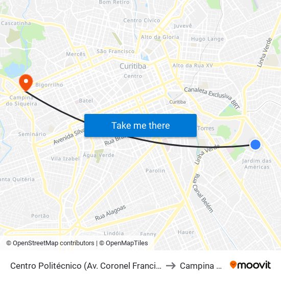 Centro Politécnico (Av. Coronel Francisco Heráclito Dos Santos, 400) to Campina Do Siqueira map