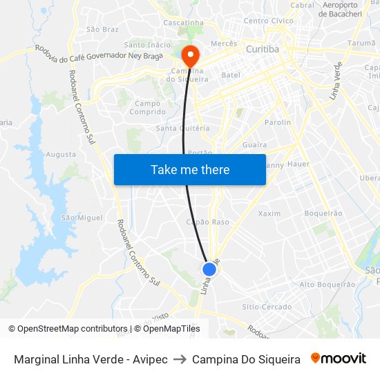 Marginal Linha Verde - Avipec to Campina Do Siqueira map