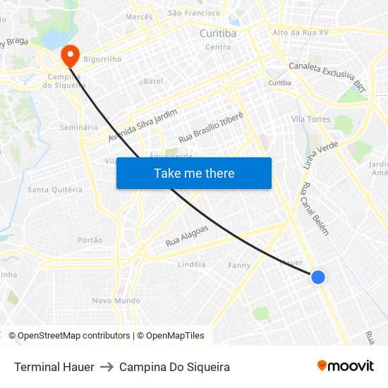 Terminal Hauer to Campina Do Siqueira map