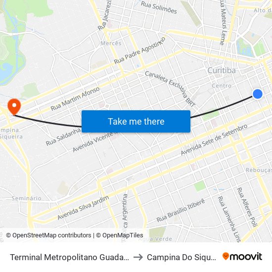 Terminal Metropolitano Guadalupe to Campina Do Siqueira map