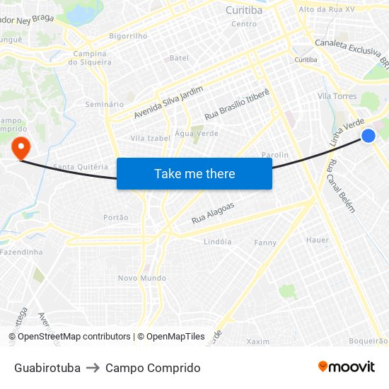 Guabirotuba to Campo Comprido map