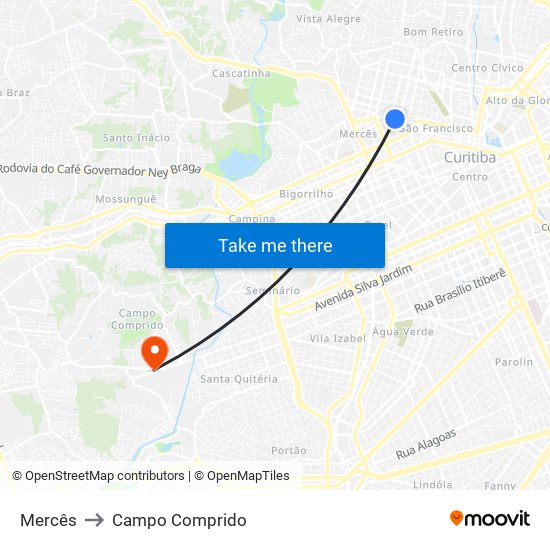 Mercês to Campo Comprido map