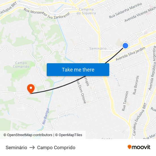 Seminário to Campo Comprido map