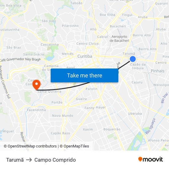 Tarumã to Campo Comprido map