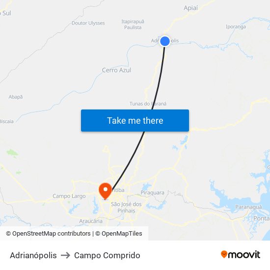 Adrianópolis to Campo Comprido map