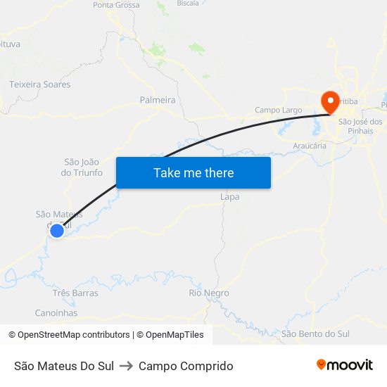 São Mateus Do Sul to Campo Comprido map