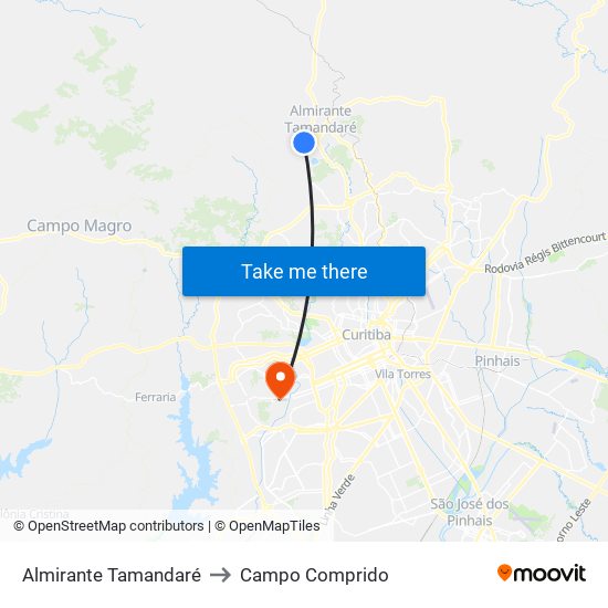 Almirante Tamandaré to Campo Comprido map