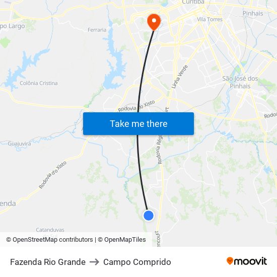 Fazenda Rio Grande to Campo Comprido map