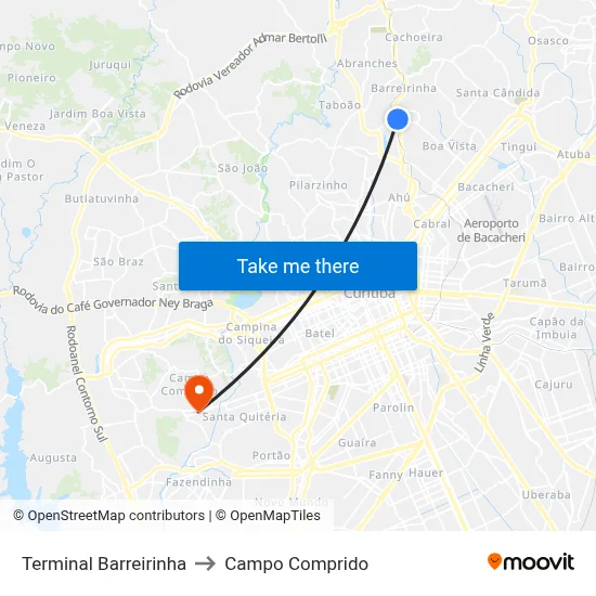 Terminal Barreirinha to Campo Comprido map