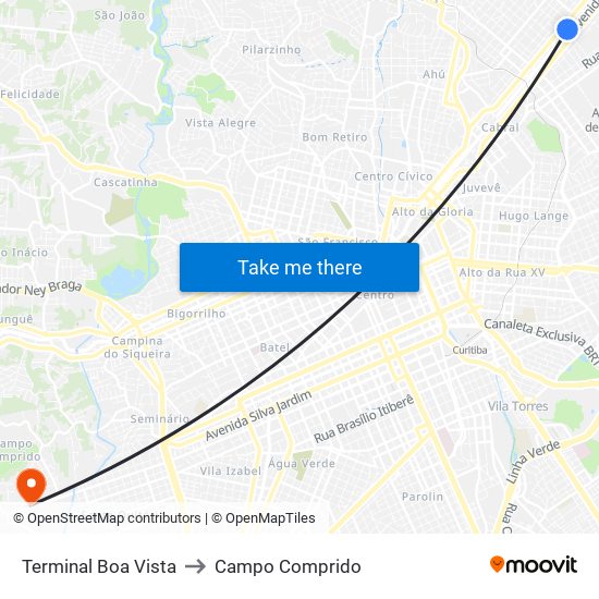 Terminal Boa Vista to Campo Comprido map
