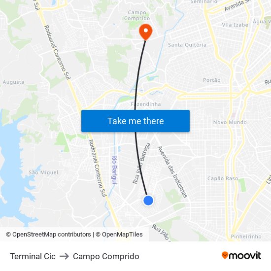 Terminal Cic to Campo Comprido map