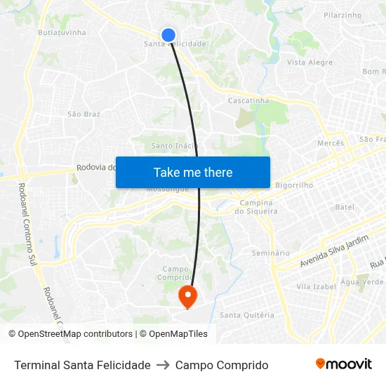 Terminal Santa Felicidade to Campo Comprido map