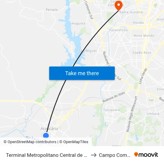 Terminal Metropolitano Central de Araucária to Campo Comprido map