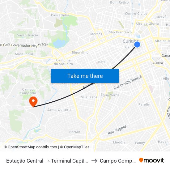 Estação Central → Terminal Capão Raso to Campo Comprido map