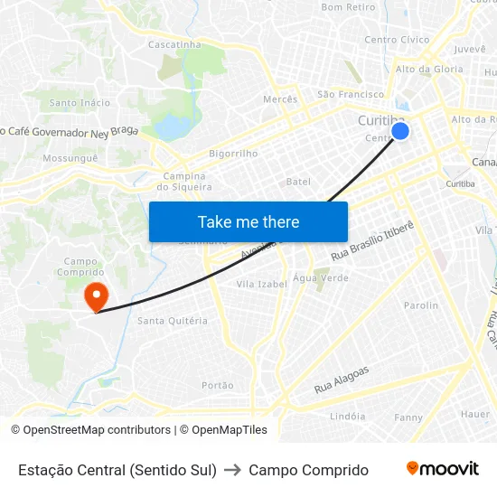 Estação Central (Sentido Sul) to Campo Comprido map