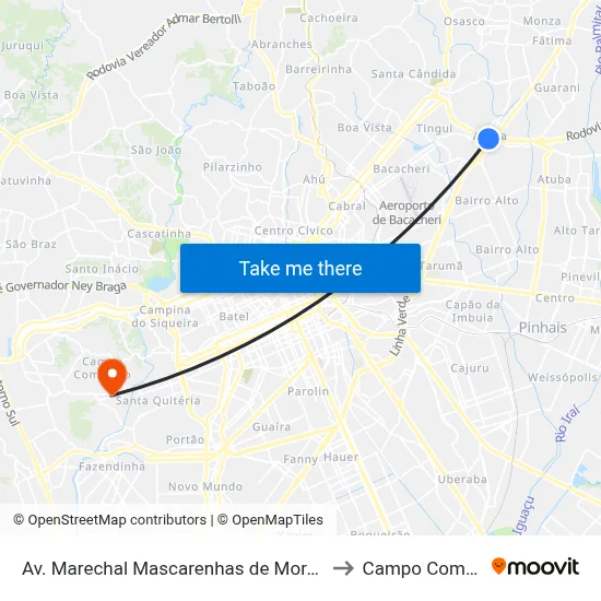 Av. Marechal Mascarenhas de Moraes, 2383 to Campo Comprido map