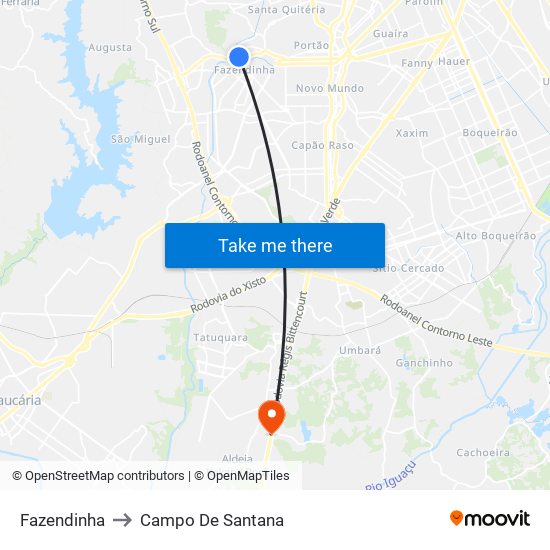 Fazendinha to Campo De Santana map