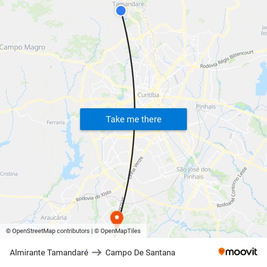 Almirante Tamandaré to Campo De Santana map