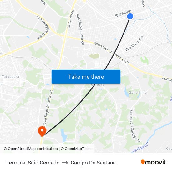 Terminal Sítio Cercado to Campo De Santana map
