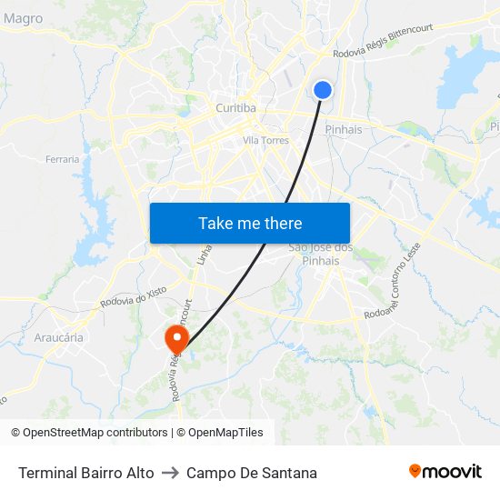 Terminal Bairro Alto to Campo De Santana map