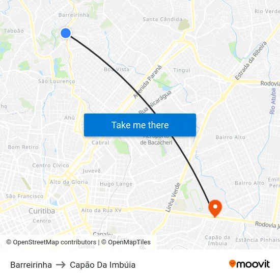 Barreirinha to Capão Da Imbúia map