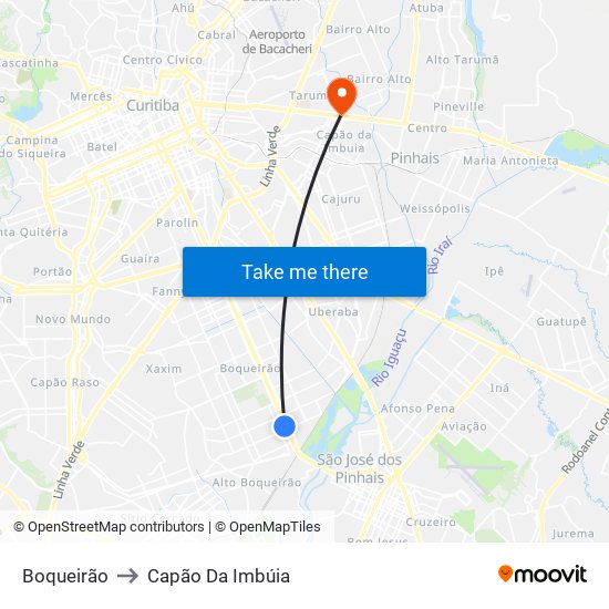 Boqueirão to Capão Da Imbúia map