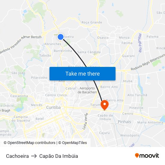 Cachoeira to Capão Da Imbúia map