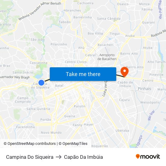 Campina Do Siqueira to Capão Da Imbúia map