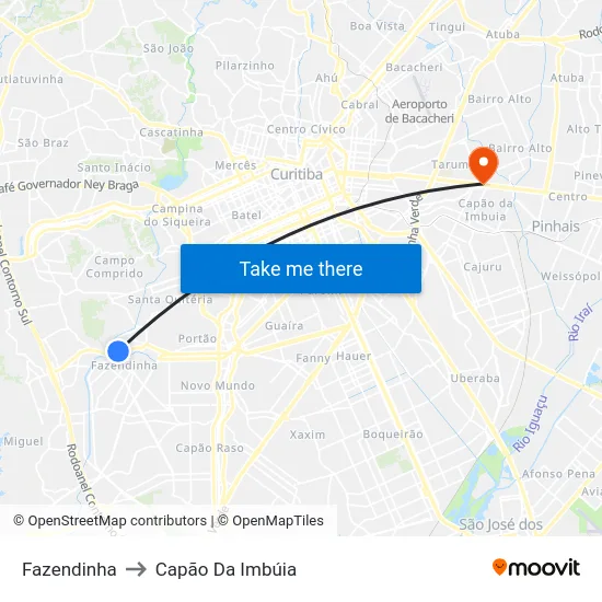 Fazendinha to Capão Da Imbúia map