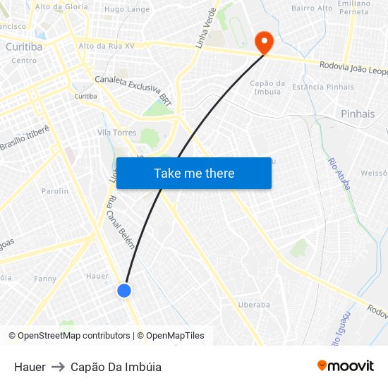 Hauer to Capão Da Imbúia map