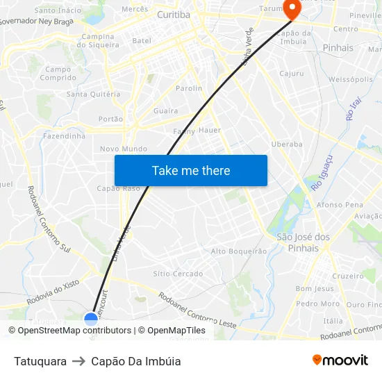Tatuquara to Capão Da Imbúia map