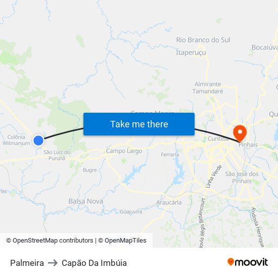 Palmeira to Capão Da Imbúia map
