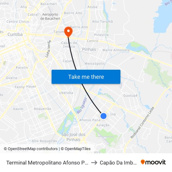 Terminal Metropolitano Afonso Pena to Capão Da Imbúia map