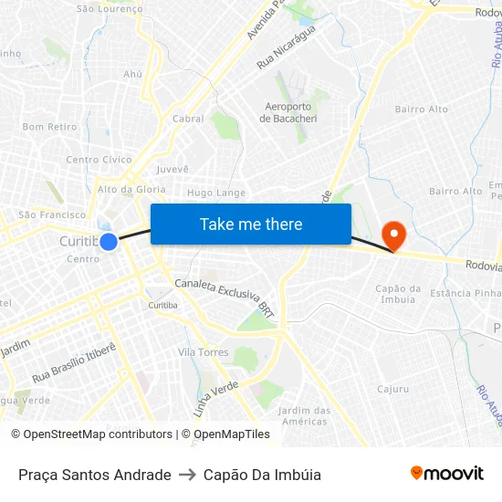 Praça Santos Andrade to Capão Da Imbúia map