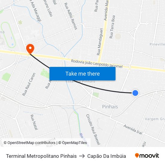 Terminal Metropolitano Pinhais to Capão Da Imbúia map