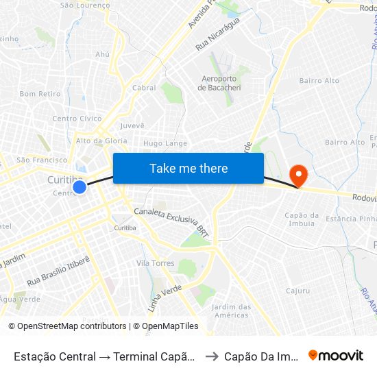 Estação Central → Terminal Capão Raso to Capão Da Imbúia map