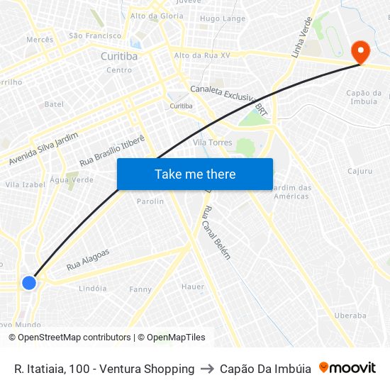 R. Itatiaia, 100 - Ventura Shopping to Capão Da Imbúia map