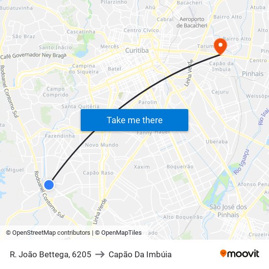 R. João Bettega, 6205 to Capão Da Imbúia map