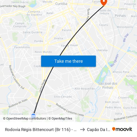 Rodovia Régis Bittencourt (Br 116) - Viaduto Pompéia to Capão Da Imbúia map