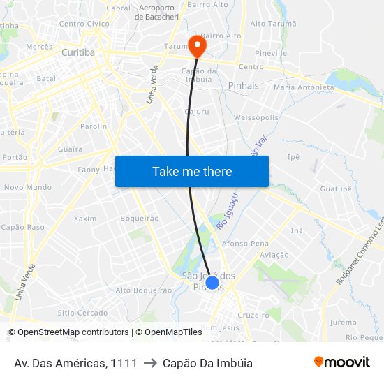 Av. Das Américas, 1111 to Capão Da Imbúia map