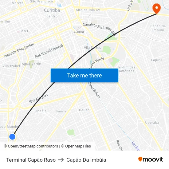 Terminal Capão Raso to Capão Da Imbúia map