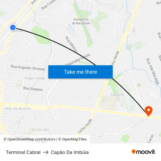 Terminal Cabral to Capão Da Imbúia map