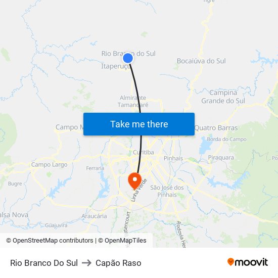 Rio Branco Do Sul to Capão Raso map