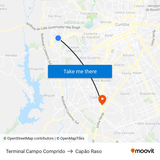 Terminal Campo Comprido to Capão Raso map