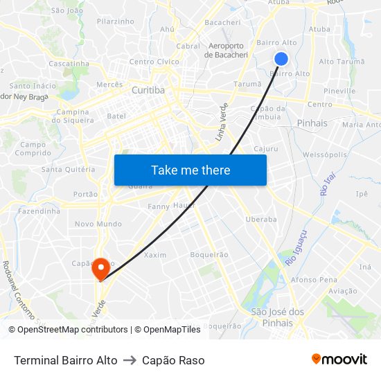 Terminal Bairro Alto to Capão Raso map