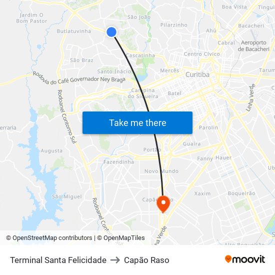 Terminal Santa Felicidade to Capão Raso map