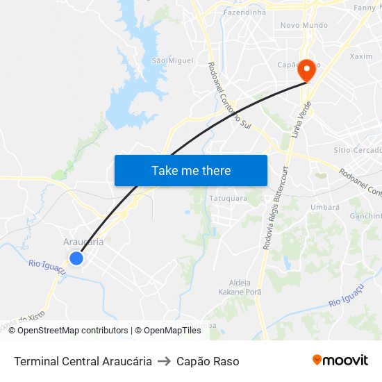 Terminal Central Araucária to Capão Raso map