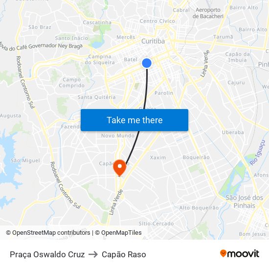 Praça Oswaldo Cruz to Capão Raso map