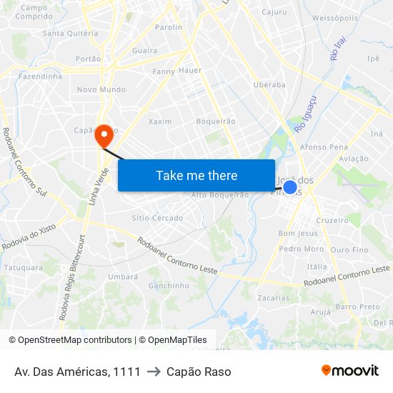 Av. Das Américas, 1111 to Capão Raso map