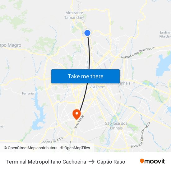 Terminal Metropolitano Cachoeira to Capão Raso map